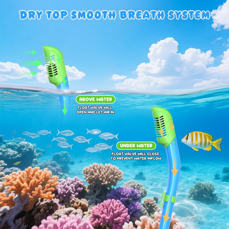 For Shine Snorkeling Gear for Kids, Kid Mask Fins Dry Top Snorkel Set, Youth Boys Girls Junior Age 6-14 Swimming Diving Swim Fins, Tempered Glass Panoramic View Travel Packages - Image 4